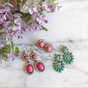3 Beautiful Earrings ! Magenta + Turquoise + Coral